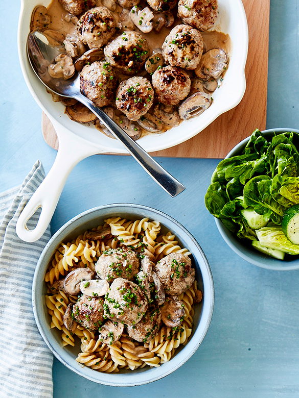 Danish meatballs with creamy mushrooms